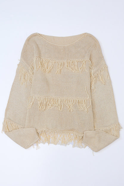 Green Boho Fringe Tasseled Knitted Sweater