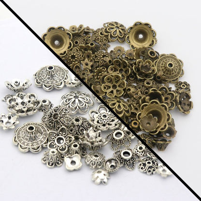 Mixed Tibetan Antique Silver Color Flower Bead End Caps (150pcs)