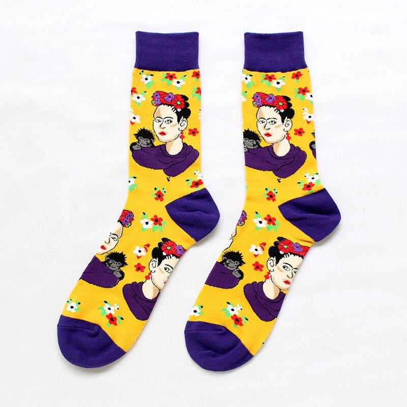 Women Socks Skateboard Doodle Painting Plant Kawaii Funny Happy Casual Female Cotton Hosiery Streetwear Skate Harajuku Pink