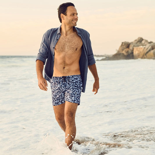 Classic Geometrical Gray Sustainable Swim Trunks Made From Upcycled PET Bottles