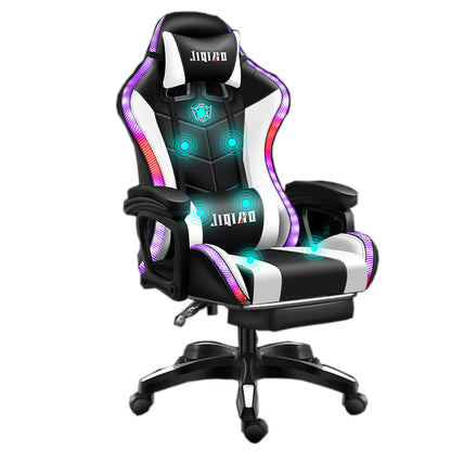 White Pu Leather Swivel Massage Led Gaming Chair With Speakers