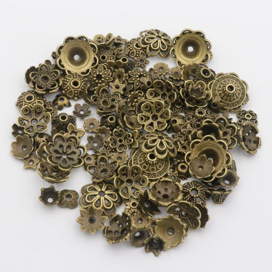Mixed Tibetan Antique Silver Color Flower Bead End Caps (150pcs)