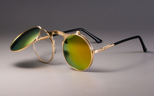 Retro Flip Circular Double Metal Sun Glasses