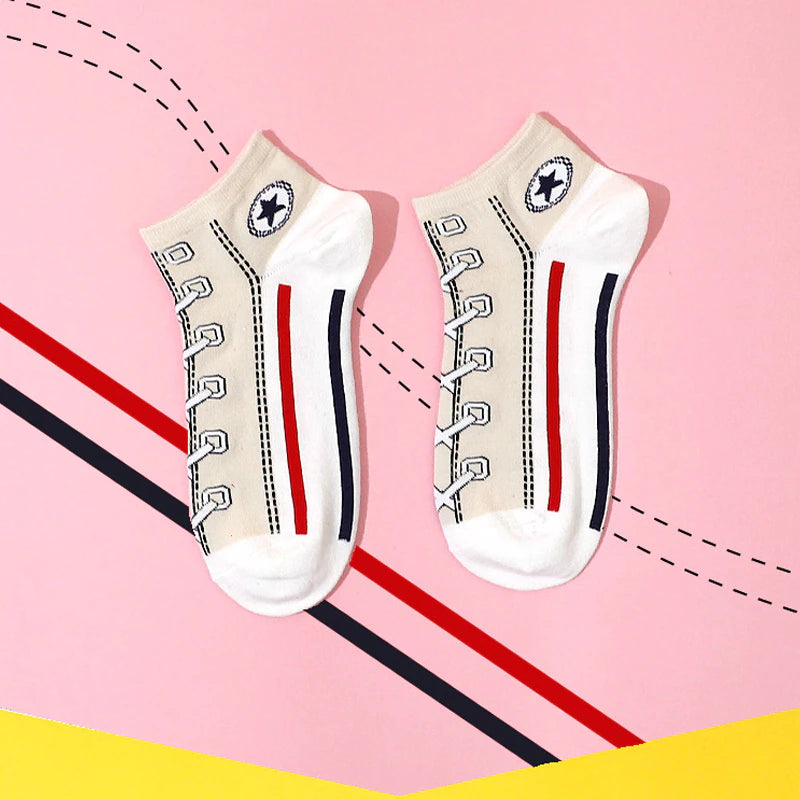 Trend Women Socks Street Skate Shoes Pattern Short Sock for Girls Summer Breathable Fashion Shoelace Ankle Socks Neutral Couple