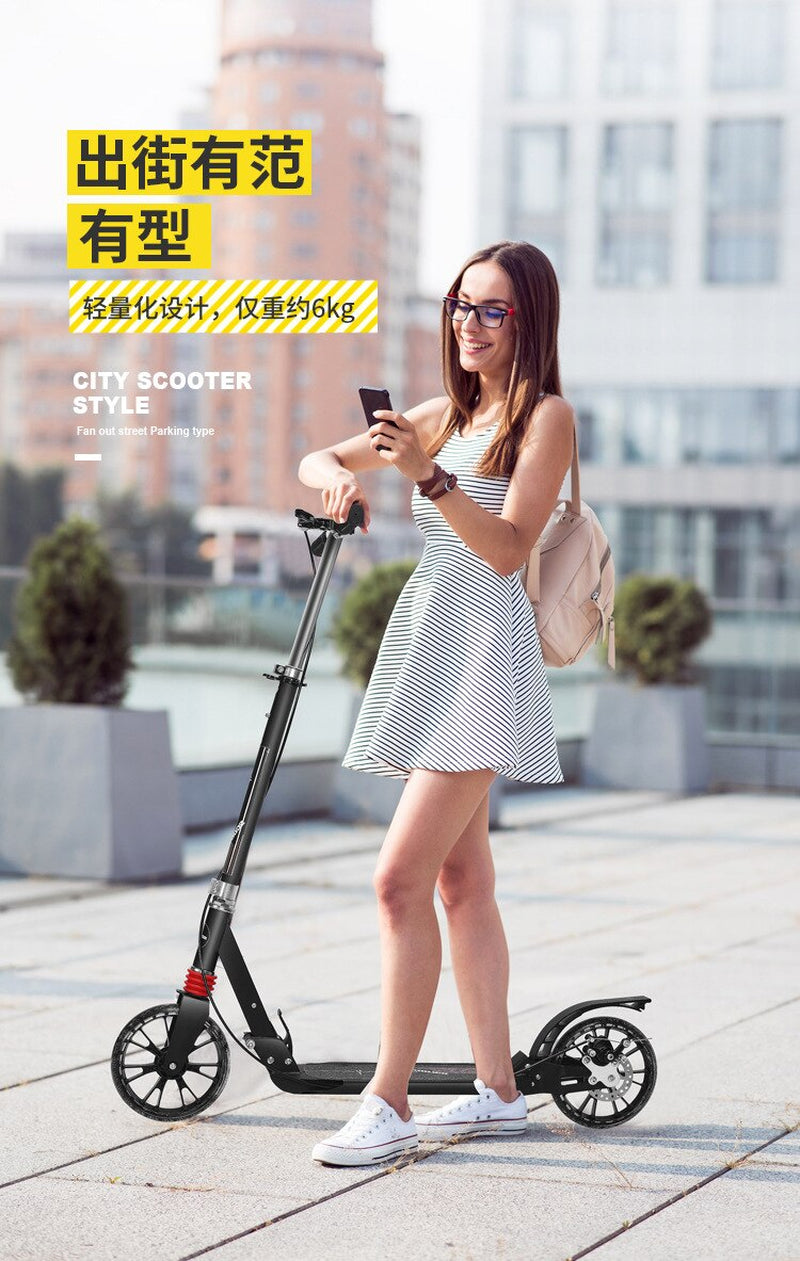 Adult Two-Wheeled Scooter Foldable Adult Single Pedal Bike Handbrake Double Shock Absorption Urban Big Child Scooter
