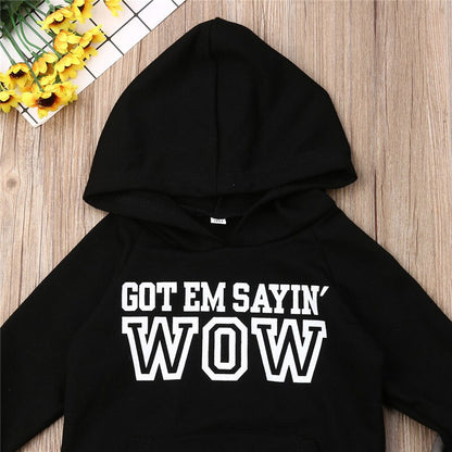 Boy's 2pcs Black Letter Boys Hooded Sweater & Camouflage Pants Set