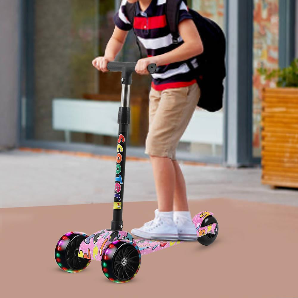 Folding Scooters with 3 Light up Wheel Portable Adjustable Height 5 Levels Widened Pedals Lightweight Scooter for Kids