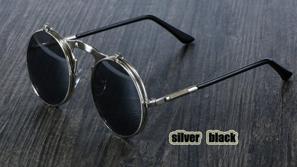 Retro Flip Circular Double Metal Sun Glasses