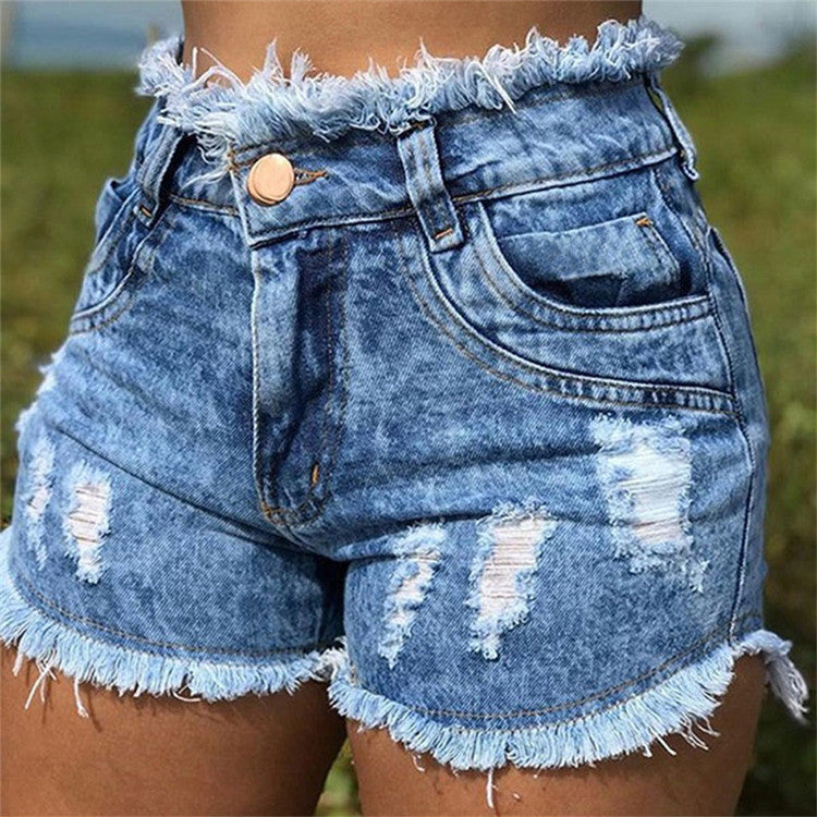 High Waist Tassel Ripped Women Denim Shorts