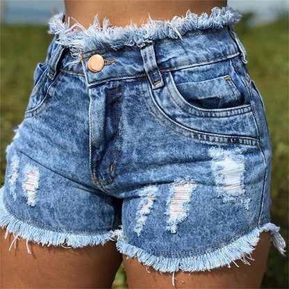 High Waist Tassel Ripped Women Denim Shorts
