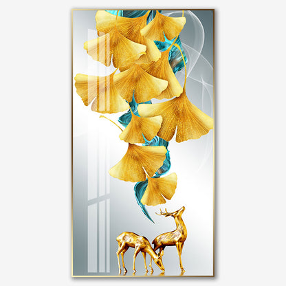 Golden Abstract Banana Leaf 5D Crystal Porcelain Painting