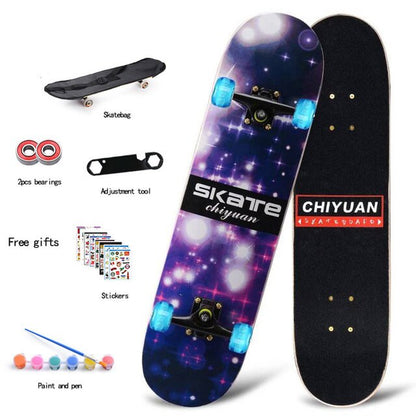 80CM 7-Tier Maple Skateboard Hard Wheel Alluminum Alloy Trucks Double Tilt Skateboard Skatepark Skate Boards for Children Adults