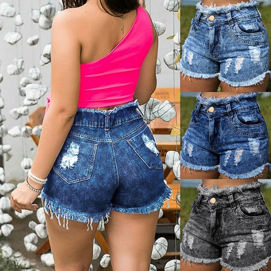 High Waist Tassel Ripped Women Denim Shorts
