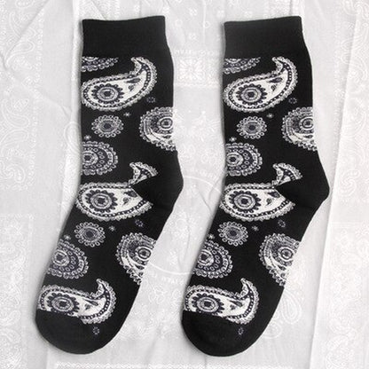 Black White Cotton Funny Flower Socks Bandanna Paisley West Coast Black Hiphop Pop Top Street Skate Fashion Skateboard Youth