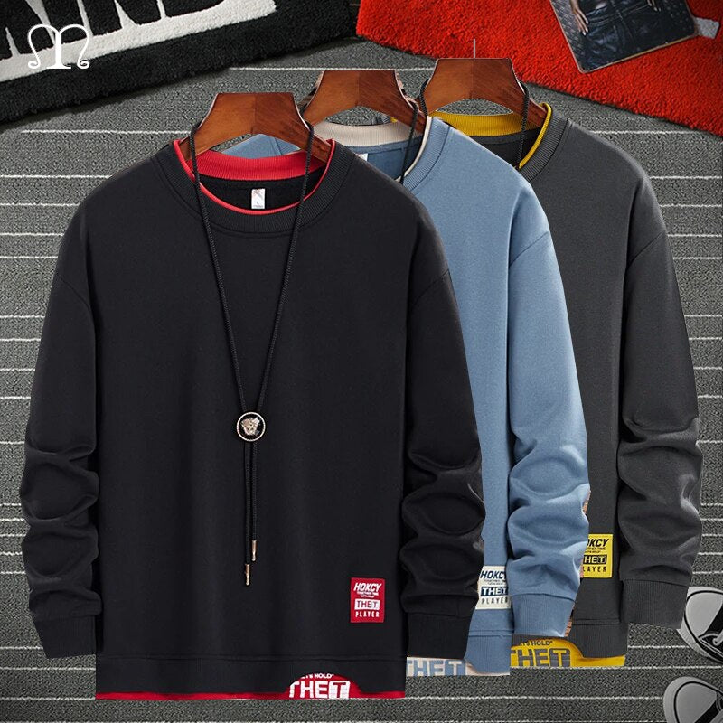 Brand Men Sweatshirts 2022 Spring Autumn Hip Hop Streetwear Mens Pullover Sweatshirt Hoodies Mens Patchwork Outwear Male Top 4XL