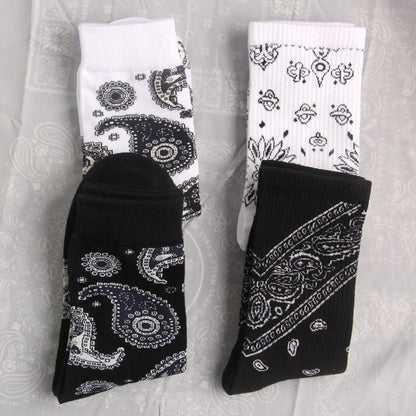 Black White Cotton Funny Flower Socks Bandanna Paisley West Coast Black Hiphop Pop Top Street Skate Fashion Skateboard Youth