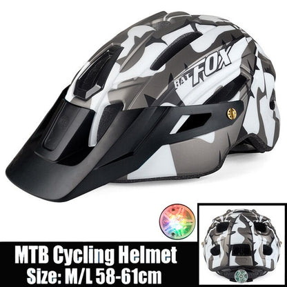 BATFOX Camouflage Mountain Bike Helmet MTB Road Bike Riding Helmet Big Brim Red Taillight Average Size