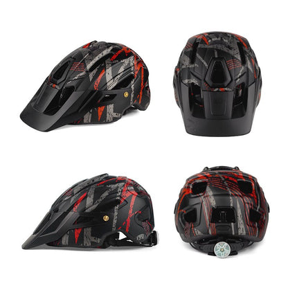 BATFOX Camouflage Mountain Bike Helmet MTB Road Bike Riding Helmet Big Brim Red Taillight Average Size