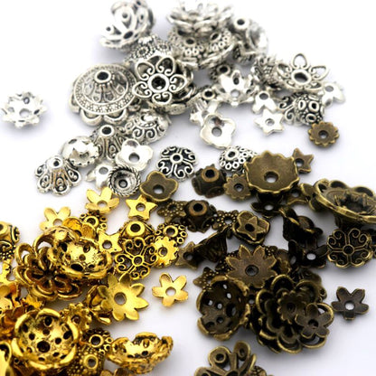 Mixed Tibetan Antique Silver Color Flower Bead End Caps (150pcs)