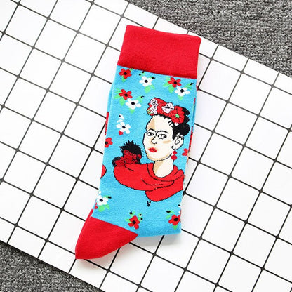 Women Socks Skateboard Doodle Painting Plant Kawaii Funny Happy Casual Female Cotton Hosiery Streetwear Skate Harajuku Pink