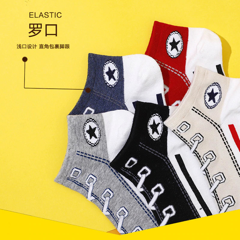 Trend Women Socks Street Skate Shoes Pattern Short Sock for Girls Summer Breathable Fashion Shoelace Ankle Socks Neutral Couple