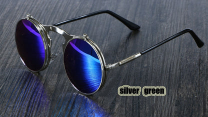 Retro Flip Circular Double Metal Sun Glasses