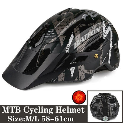 BATFOX Camouflage Mountain Bike Helmet MTB Road Bike Riding Helmet Big Brim Red Taillight Average Size