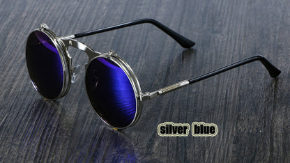 Retro Flip Circular Double Metal Sun Glasses