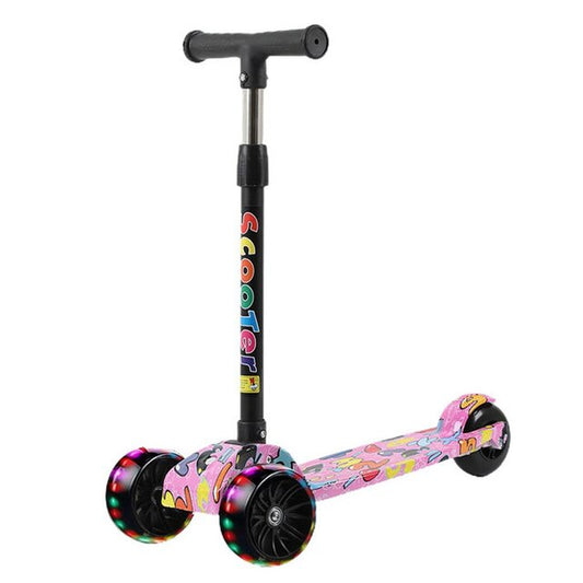 Children'S Scooter Three-Wheeled Light up Graffiti One-Key Folding Portable Scooter with Luminous Wheel
