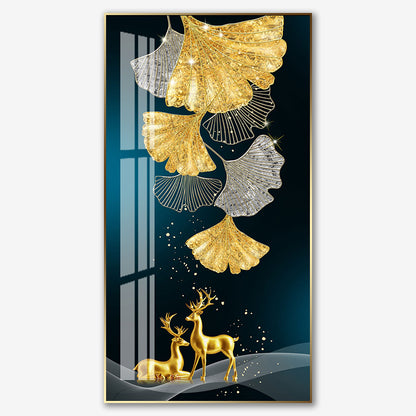 Golden Abstract Banana Leaf 5D Crystal Porcelain Painting