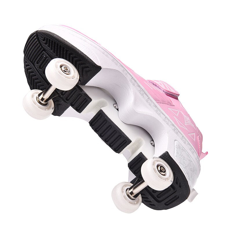 34-43Size Deformation Roller Shoes Sneakers Parkour Wheel Shoes 4 Wheels Rounds of Running Shoes Roller Skates Shoes Sneakers