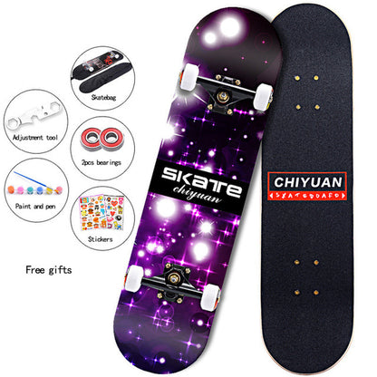 80CM 7-Tier Maple Skateboard Hard Wheel Alluminum Alloy Trucks Double Tilt Skateboard Skatepark Skate Boards for Children Adults