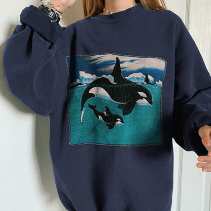 HipHop High Street Women Ocean Animal Whale Hoodies Print Hoodies Sweatshirts  Autumn Long Sleeve K Tops Ladies New  Harajuku -2