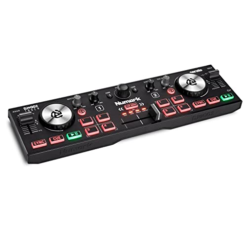 Numark DJ2GO2 Touch – Compact 2 Deck USB DJ Controller For Serato DJ with a Mixer / Crossfader, Audio Interface and Touch Capacitive Jog Wheels