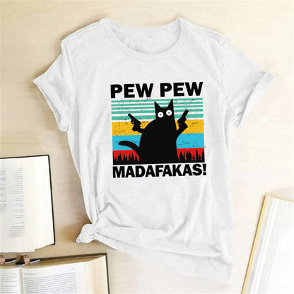 Pew Pew Madafakas Print T-Shirts Women Summer 2020 Graphic Tees Funny Shirts for Woman Tshirts Loose Crew Neck Harajuku Tops