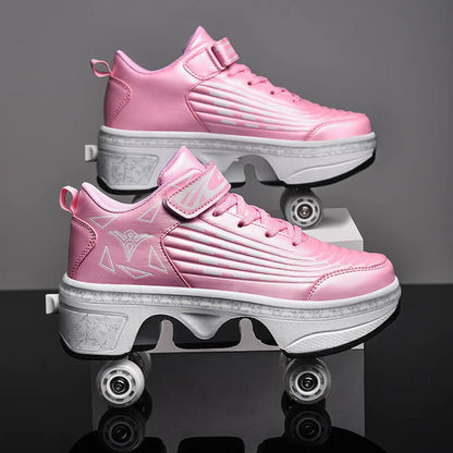34-43Size Deformation Roller Shoes Sneakers Parkour Wheel Shoes 4 Wheels Rounds of Running Shoes Roller Skates Shoes Sneakers