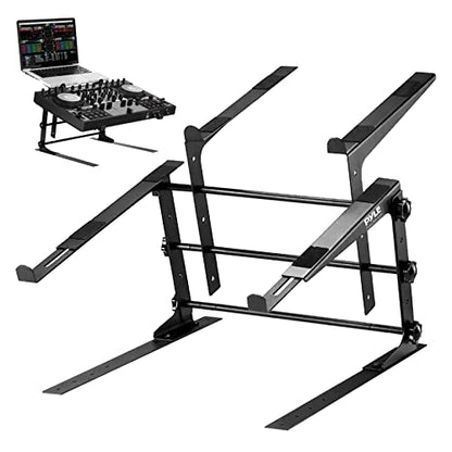 Pyle Portable Dual Laptop Stand - Universal Standing Table with Adjustable Height, Ergonomic Design & Anti-Slip Prongs for DJ Mixer, Sound Equipment, Workstation, Gaming & Home Use - PLPTS38