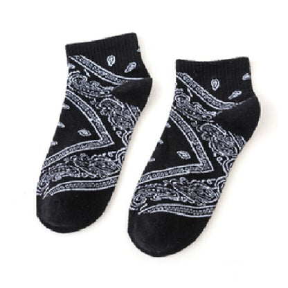 Black White Cotton Funny Flower Socks Bandanna Paisley West Coast Black Hiphop Pop Top Street Skate Fashion Skateboard Youth