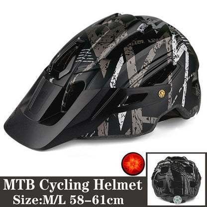BATFOX Camouflage Mountain Bike Helmet MTB Road Bike Riding Helmet Big Brim Red Taillight Average Size