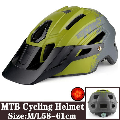 BATFOX Camouflage Mountain Bike Helmet MTB Road Bike Riding Helmet Big Brim Red Taillight Average Size