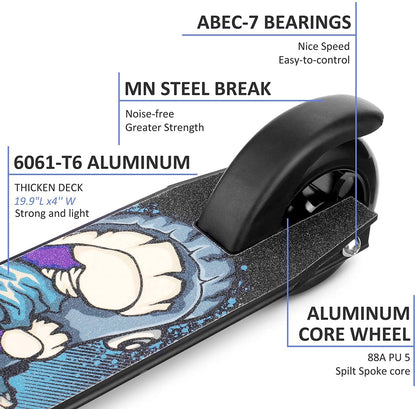 Kids Adults Stunt Scooters 2 Wheels Beginner Freestyle Sports Kick Scooter Maximum Pattern 1-2 Kick Scooter for Kids, Teens, And