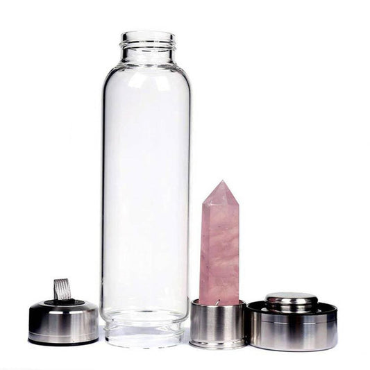 Natural Quartz Gemstone Glass Water Bottle