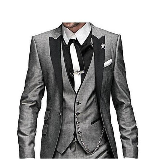 Peak Black Lapel Groom Tuxedos Burgundy 3 Pieces(Jacket+Pant+Vest+Tie) Men's