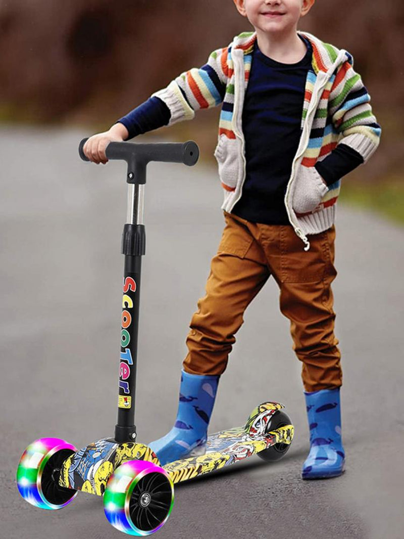 Folding Scooters with 3 Light up Wheel Portable Adjustable Height 5 Levels Widened Pedals Lightweight Scooter for Kids