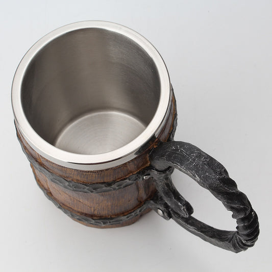 Wooden barrel Stainless Steel Resin 3D Beer Mug Goblet Game Tankard Coffee Cup Wine Glass Mugs 650ml
