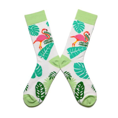 Women Socks Pink Green Cartoon Animals Flamingos Printed Harajuku Cute Funny Colorful Happy Female Casual Hip Hop Skate Hosiery