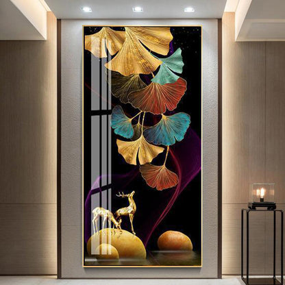 Golden Abstract Banana Leaf 5D Crystal Porcelain Painting