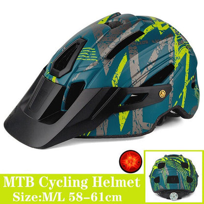BATFOX Camouflage Mountain Bike Helmet MTB Road Bike Riding Helmet Big Brim Red Taillight Average Size