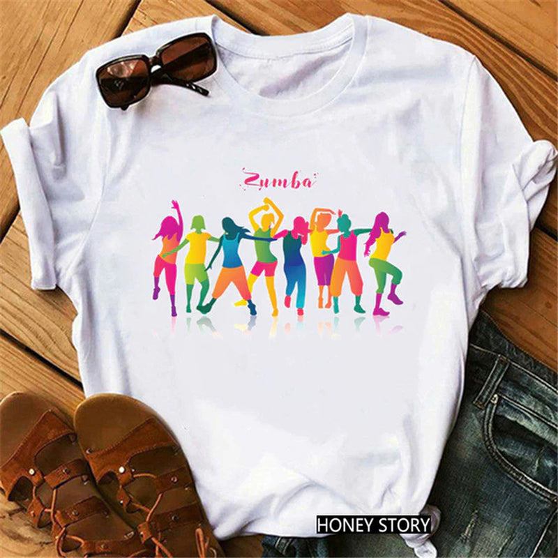 Summer Fashion Zumba Black Tshirt Women'S Clothing Fitness Dance Graphic Tees Shirt Femme Lover Sport Gymnastics T-Shirt Female