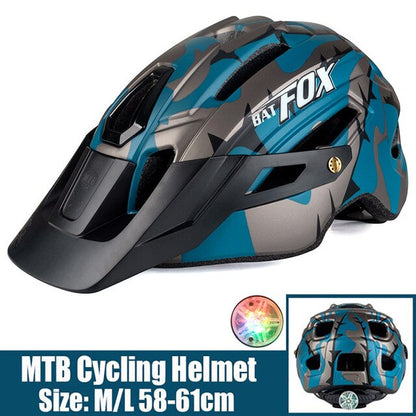 BATFOX Camouflage Mountain Bike Helmet MTB Road Bike Riding Helmet Big Brim Red Taillight Average Size